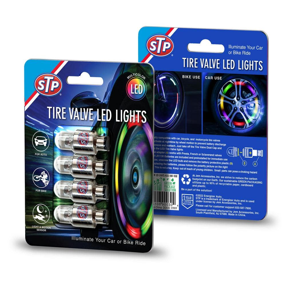 STP Tire Valve Multi-Color LED Lights For Cars Motorcycles and Bicycles (4-Pack) SEL1-1007-RGB