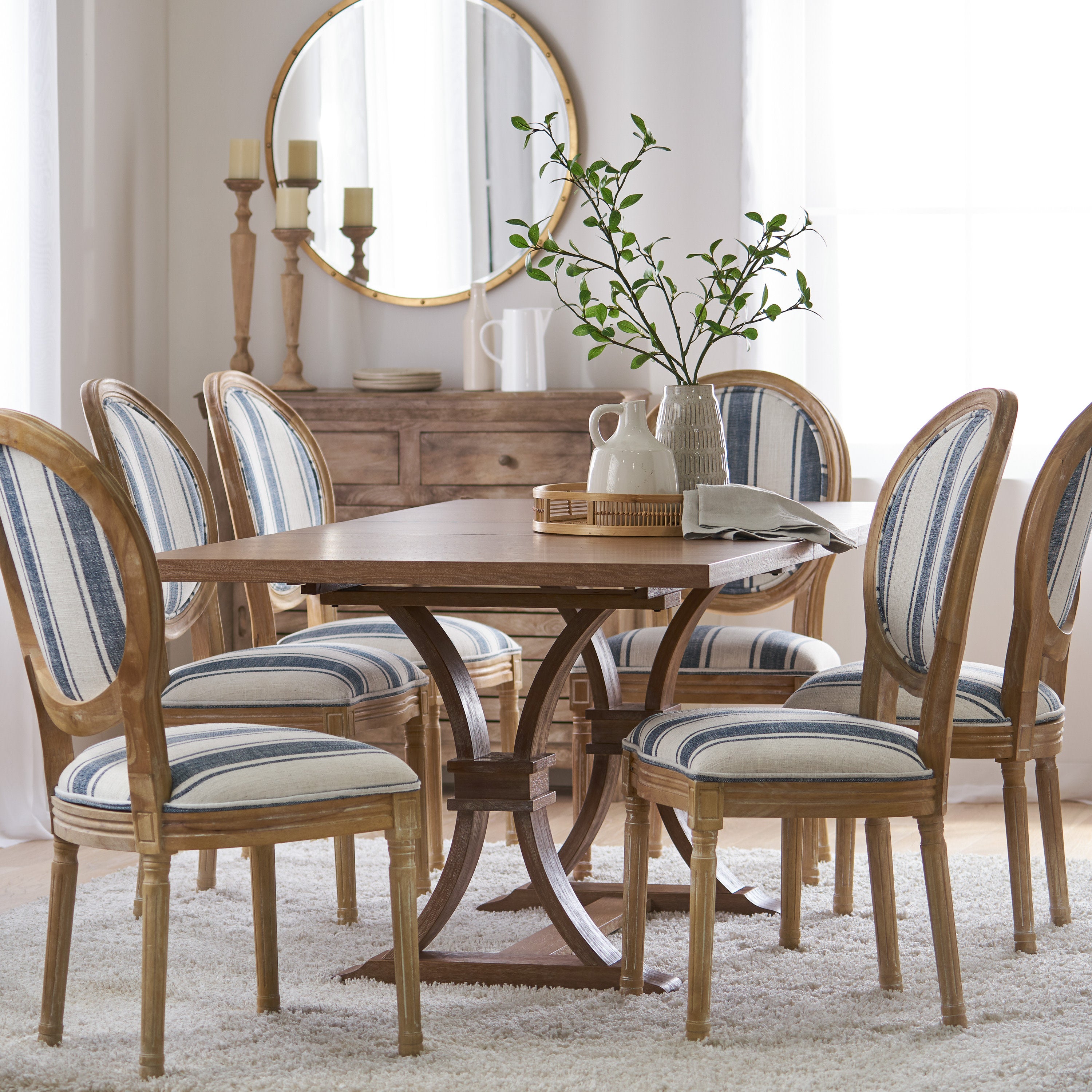 Dason French Country Fabric Upholstered Wood 7 Piece Dining Set