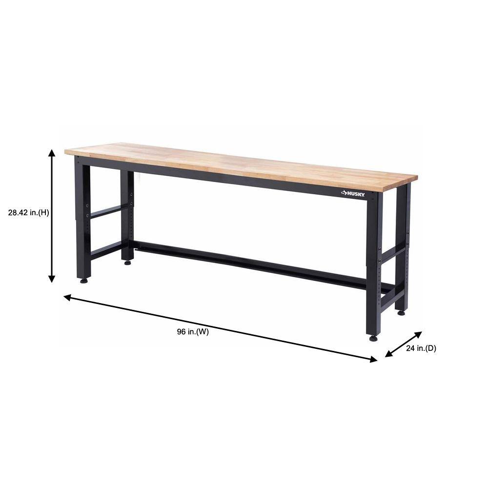 Husky 8 ft. Adjustable Height Solid Wood Top Workbench in Black for Ready to Assemble Steel Garage Storage System G9600-US1