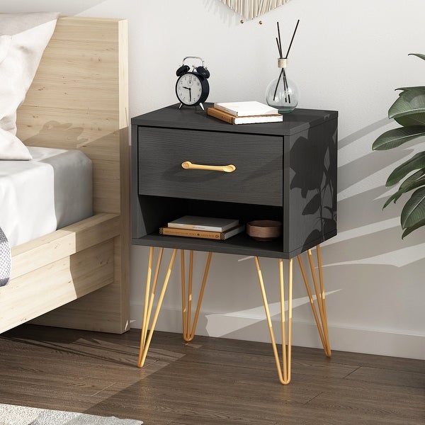 Nightstands ， Bedside Table Side Table with Drawer Shelf Industrial - - 35665294