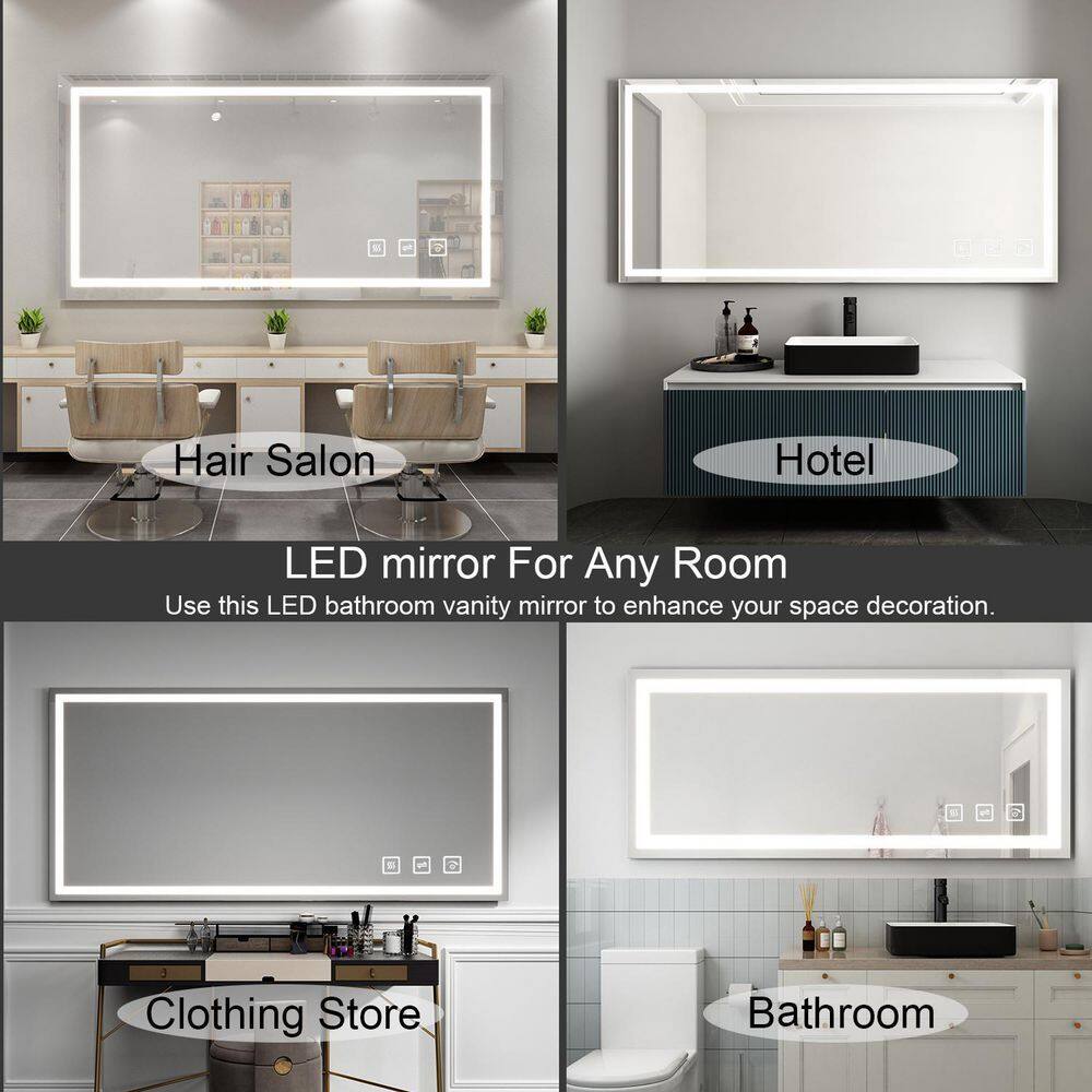 TOOLKISS Classic 60 in. W x 28 in. H Rectangular Frameless Anti-Fog LED Light Wall Bathroom Vanity Mirror Front Light TK19088