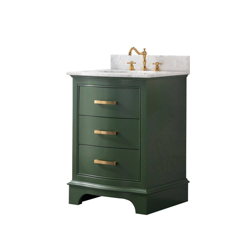 SUDIO Monroe 24 in. W x 22 in. D x 33.7 in. H Bath Vanity in Evergreen with White Marble Top Monroe-24EG