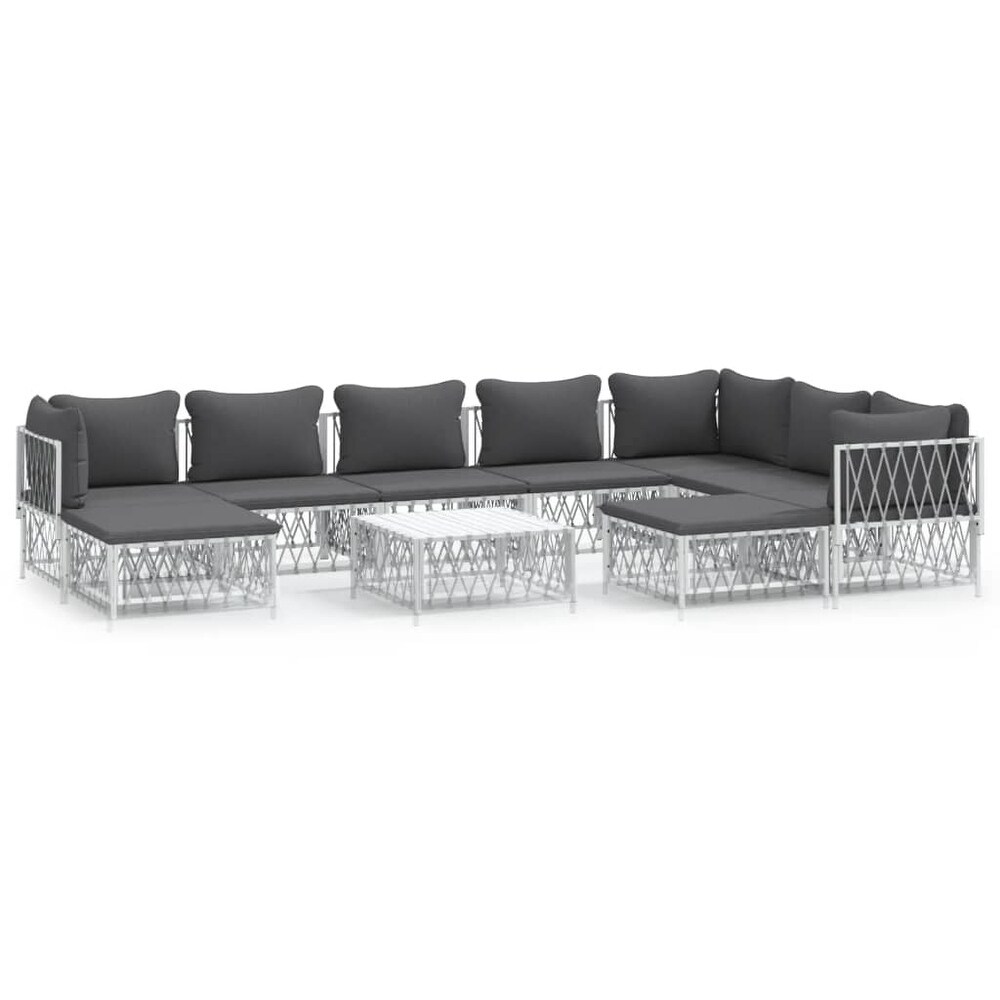 vidaXL 10 Piece Patio Lounge Set with Cushions White Steel   28.3\