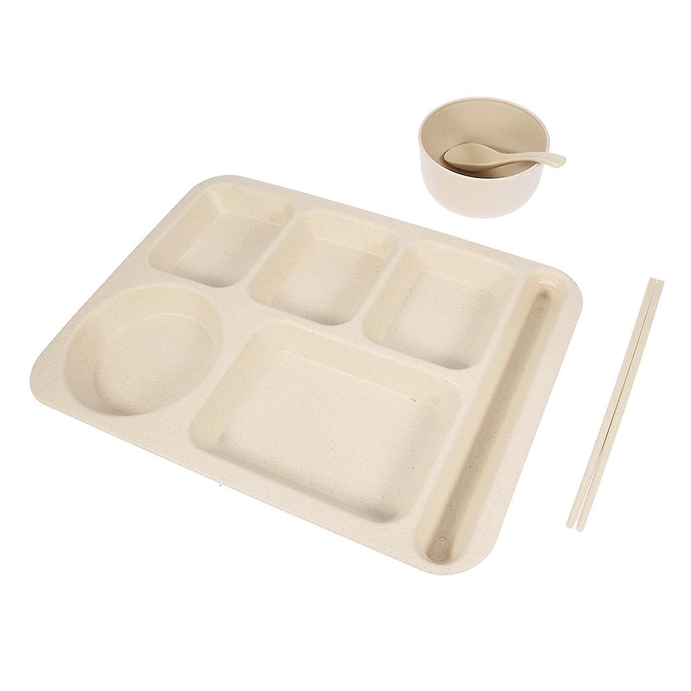 5-sections Wheat Straw Divided Dinnerware Tableware Set for Students (Beige)