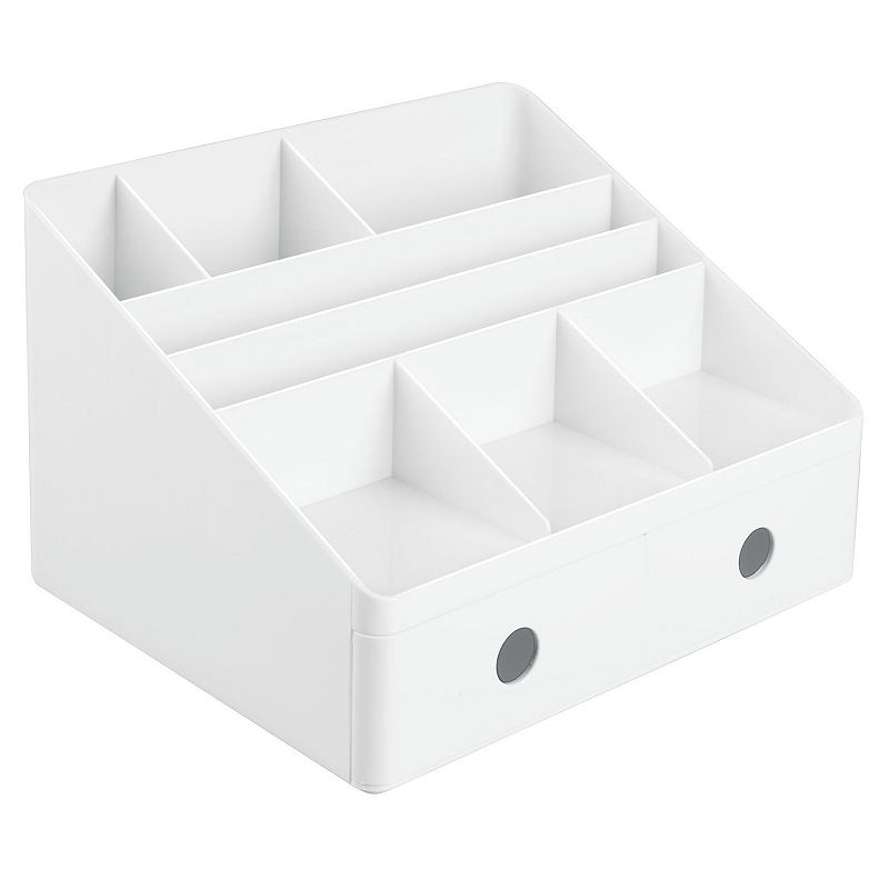 mDesign Large Plastic Divided Home Office Desk Organizer with 2 Drawers - White