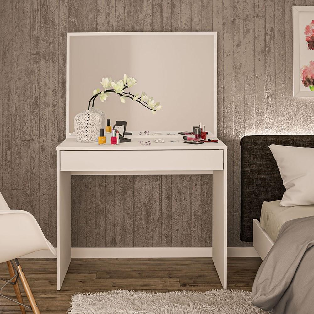 Polifurniture Virginia Modern Vanity Desk， White Finish