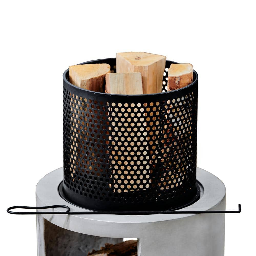 Teamson Home 16 in. Cylinder Wood Burning Fire Pit with Log Storage PT-FW0003