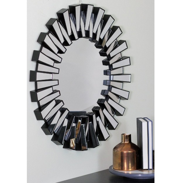 Round Matte Black Aztec Sunburst Wall Mirror