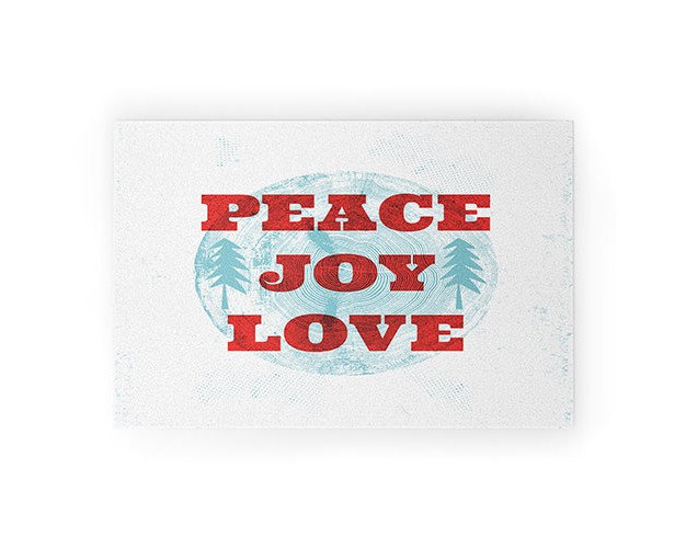 Heather Dutton Peace Joy Love Woodcut Welcome Mat Society6