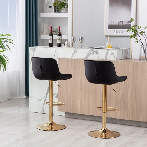 Modern Velvet Adjustable Bar Stools With Golden Base