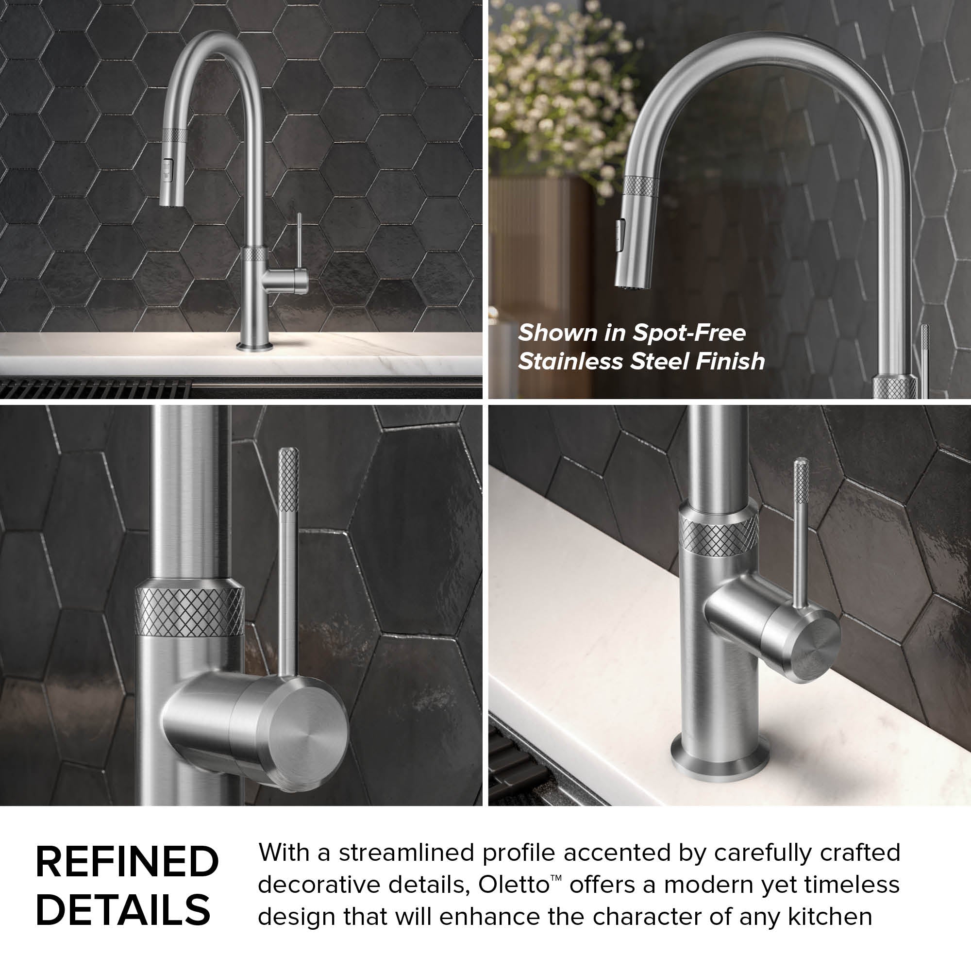 KRAUS Oletto Modern Industrial Pull-Down Single Handle Kitchen Faucet in Spot Free Stainless Steel