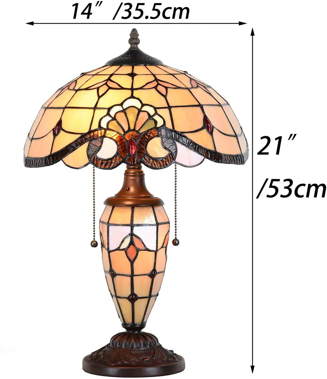 Bieye L10799 Baroque Tiffany Style Stained Glass Table Lamp, Lighted Base, 14" W x 21" H