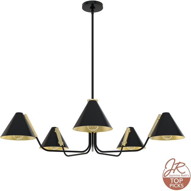 5 light Grove Isle Chandelier Matte Black Hunter Fan