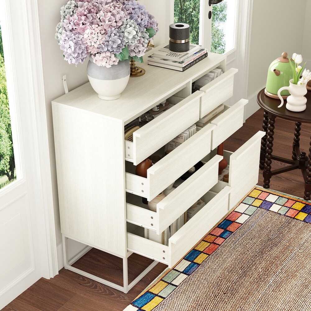 Contemporary 7 Drawer Wooden Chest Versatile Storage in Beige Dresser