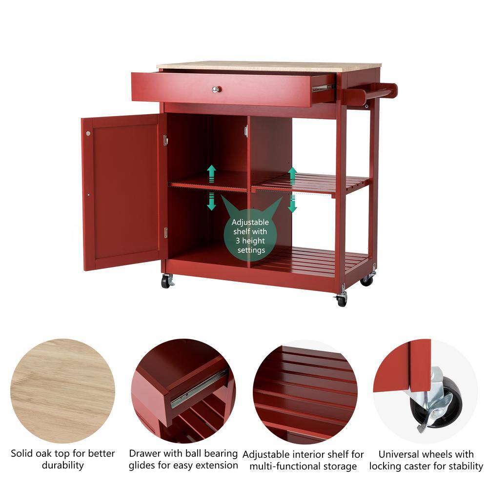 Glitzhome 34.25 in.H Red Wooden Basic Kitchen Island with 1 Drawer+1 Door+2 Tier 2000800009