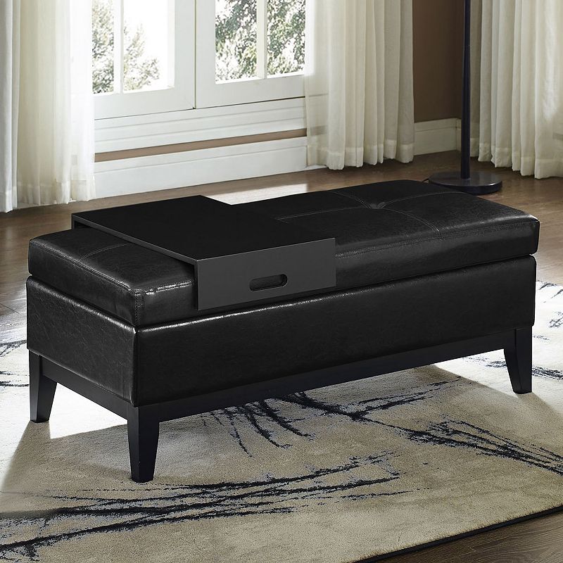 Simpli Home Oregon Faux-Leather Storage Ottoman and Tray 2-piece Set