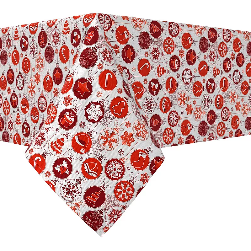 Rectangular Tablecloth， 100% Cotton， 60x84， Red Holiday Ornaments