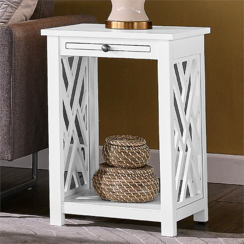 Alaterre Furniture Coventry White Wood End Table with Tray and Bottom Shelf   Transitional   Side Tables And End Tables   by Bolton Furniture  Inc.  Houzz