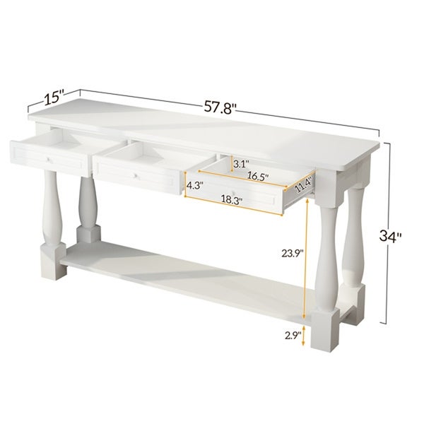 Wood Entryway Console Table with Storage Drawers and Bottom Shelf