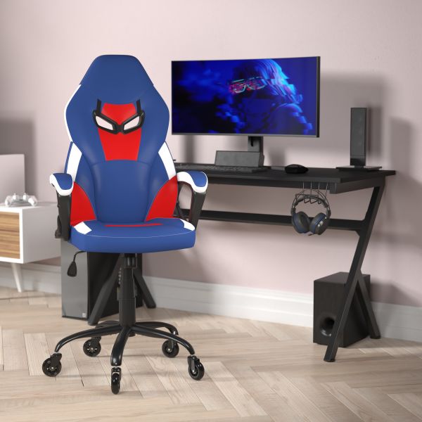 Stone Ergonomic PC Office Computer Chair - Adjustable Red and Blue Designer Gaming Chair - 360▲ Swivel - Transparent Roller Wheels