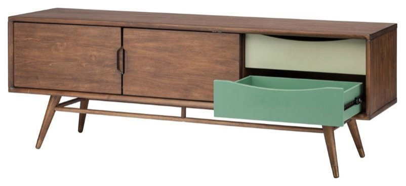 Maklaine 59.25 quotTV Stand in Walnut   Midcentury   Entertainment Centers And Tv Stands   by Homesquare  Houzz