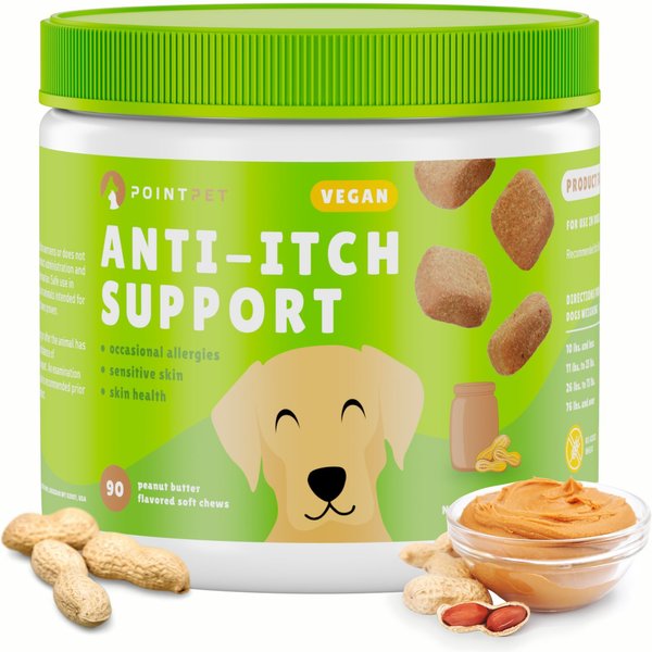 PointPet Anti-Itch Support Peanut Butter Flavored Dog Soft Chews Supplement， 90 count