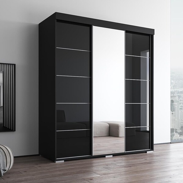 Aria Modern 3-door Wardrobe Armoire with Mirror - - 28494575