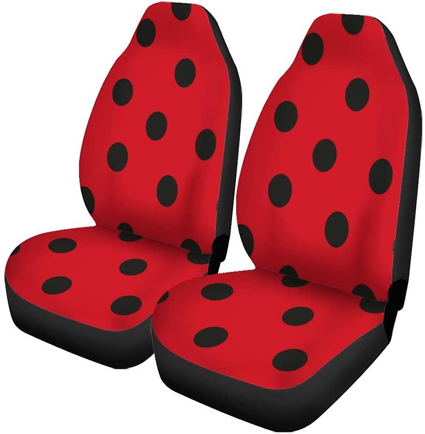 Set Of 2 Car Seat Covers Black Polka Dot Red Universal Auto Front Seats Protector Fits For Car，suv Sedan，truck D---45106