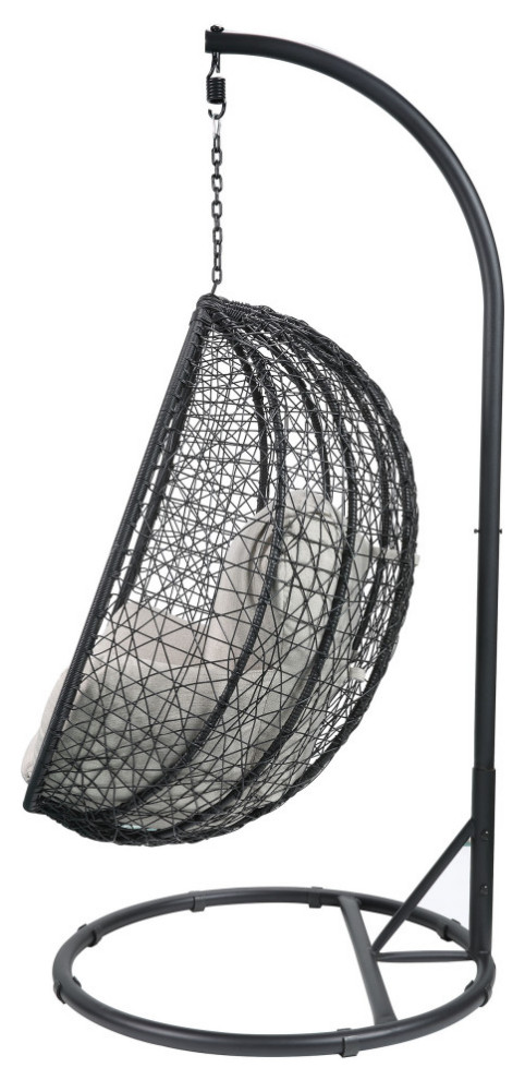 38 quotBlack Metal Swing Chair With Beige Cushion   Hammocks And Swing Chairs   by HomeRoots  Houzz