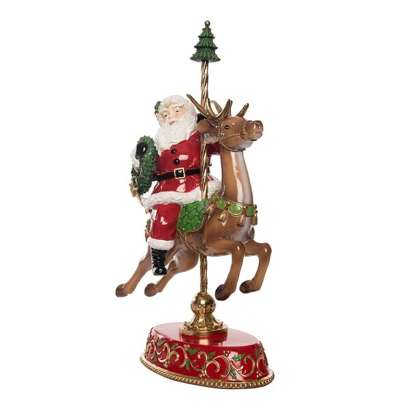 Transpac Resin 17.9 in. Multicolor Christmas Santa and Reindeer Carousel Figurine