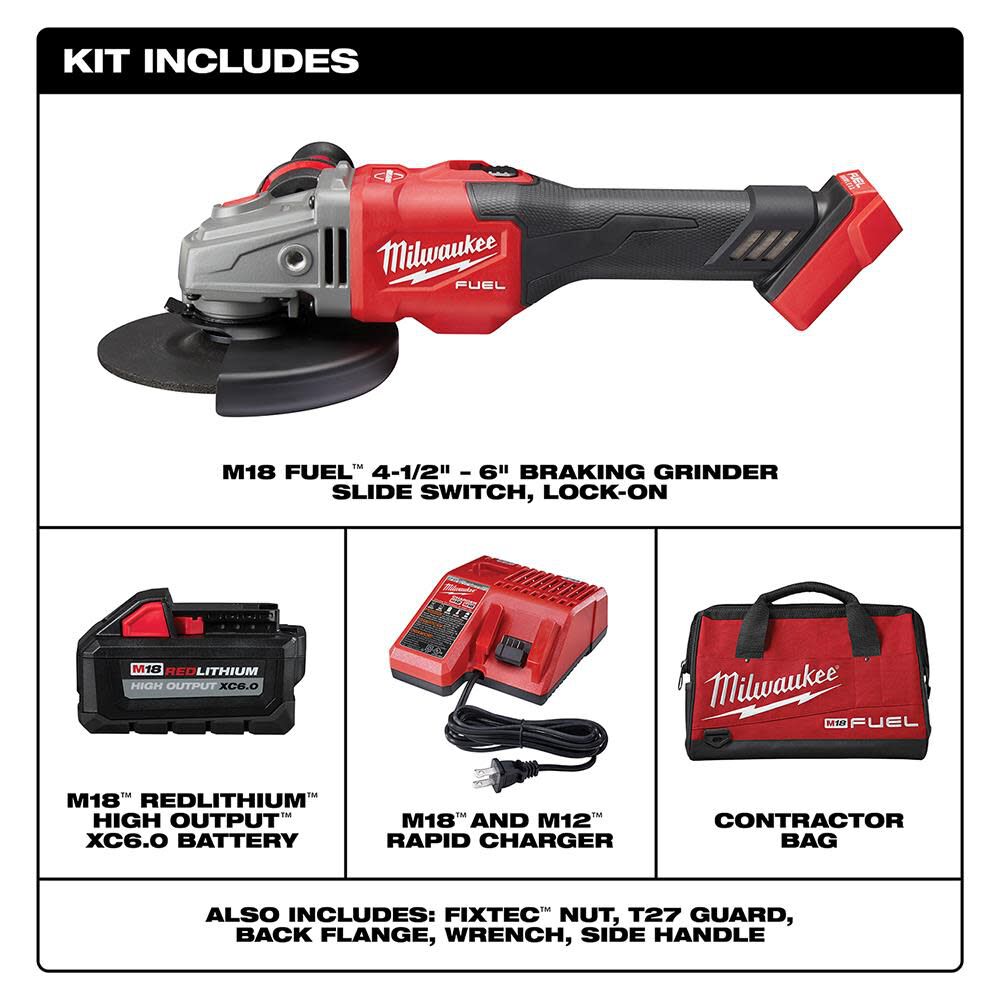 Milwaukee M18 FUEL 4-1/2 in.-6 in. Lock-On Braking Grinder with Slide Switch Kit 2981-21 from Milwaukee