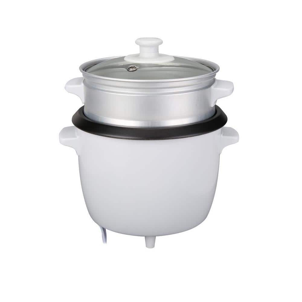 Tayama 6-Cup White Rice Cooker with Steam Tray and Glass Lid RC-3R