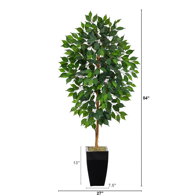 Nearly Natural 4.5-ft Ficus Artificial Tree In Black Metal Planter