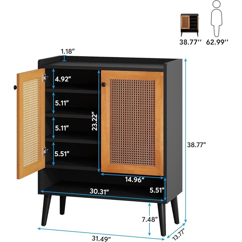 Shoes Cabinet Storage with Door  Rattan Shoe for Entryway