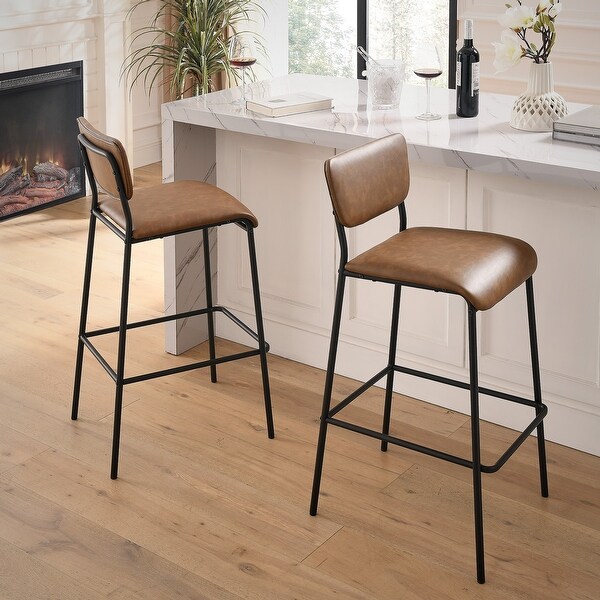 Pu Faux Leather Bar Stools Set of 2 Pub Barstools with Footrest