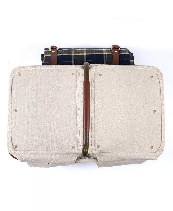 Picnic Time Pioneer Plaid-Accented Tan Picnic Basket