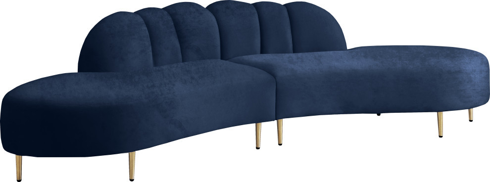 Divine Tufted Velvet Upholstered 2 Piece Sectional   Midcentury   Sectional Sofas   by Meridian Furniture  Houzz