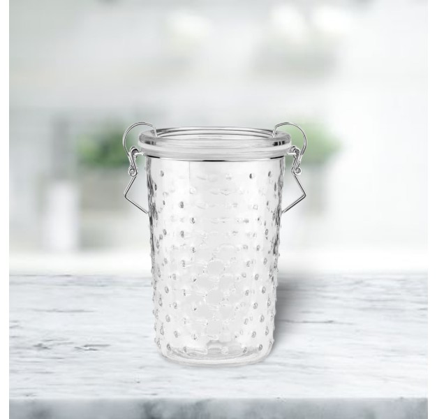 Amici Home Gemma Hobnail Glass Clamp Storage Jar canister Clear