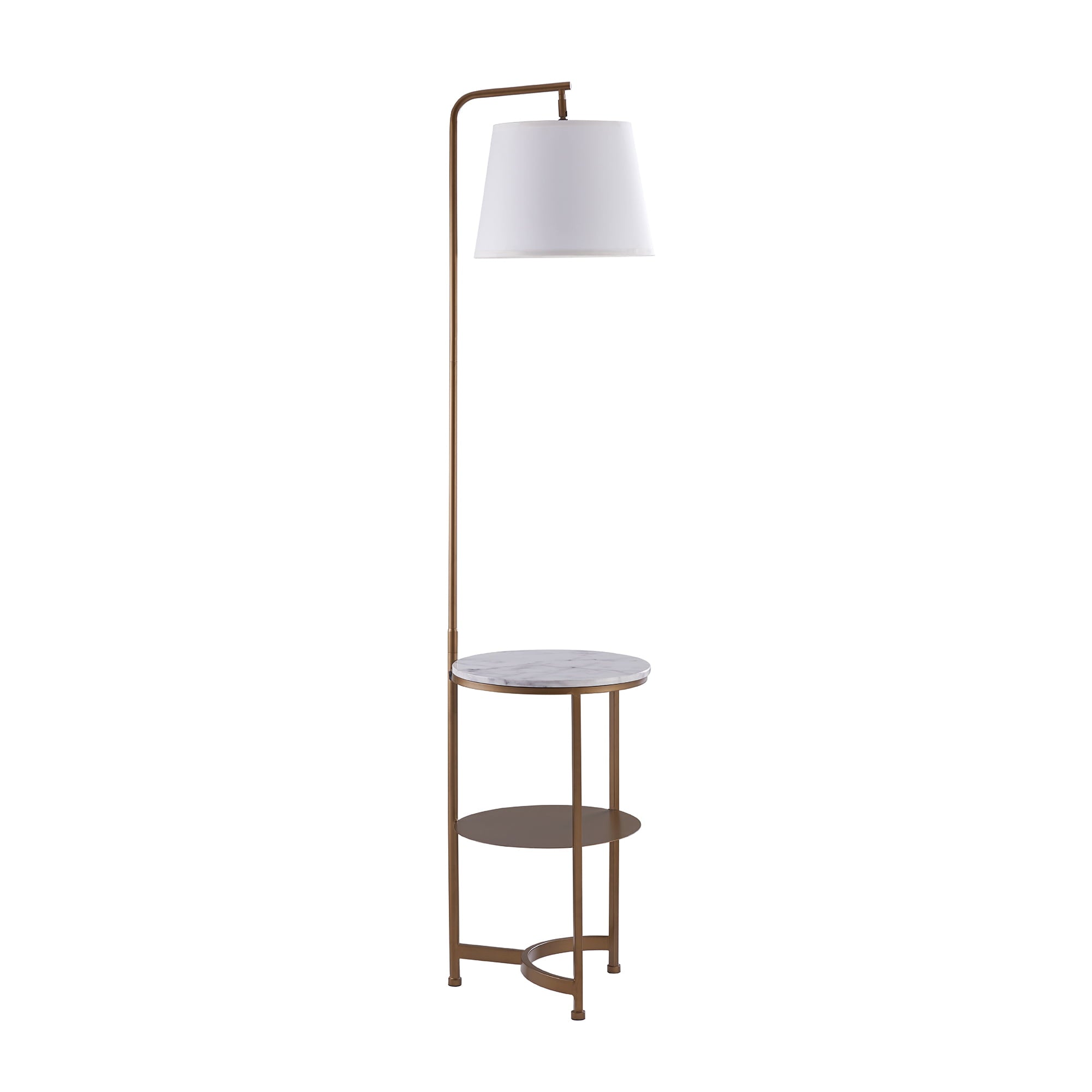 Teamson Home Lilah Floor Lamp with Faux Marble Tray Table and Built-In USB Port, White/Brass