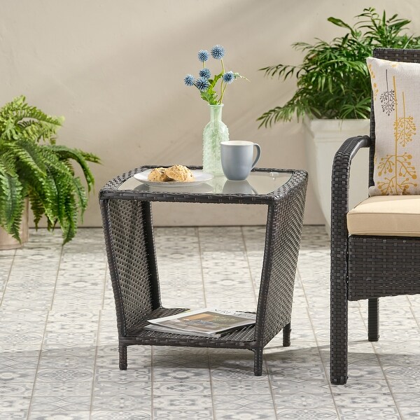 Weston Outdoor Wicker Side Table with Glass Top by Christopher Knight Home