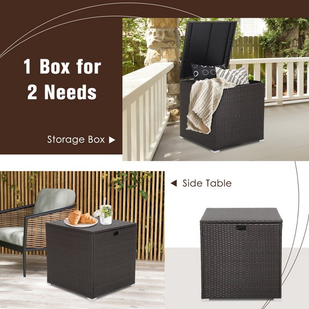 Tangkula 72 Gallon Deck Box Outdoor Mix Brown Wicker Storage Box With Waterproof Zippered Liner And Safe Pneumatic Rod