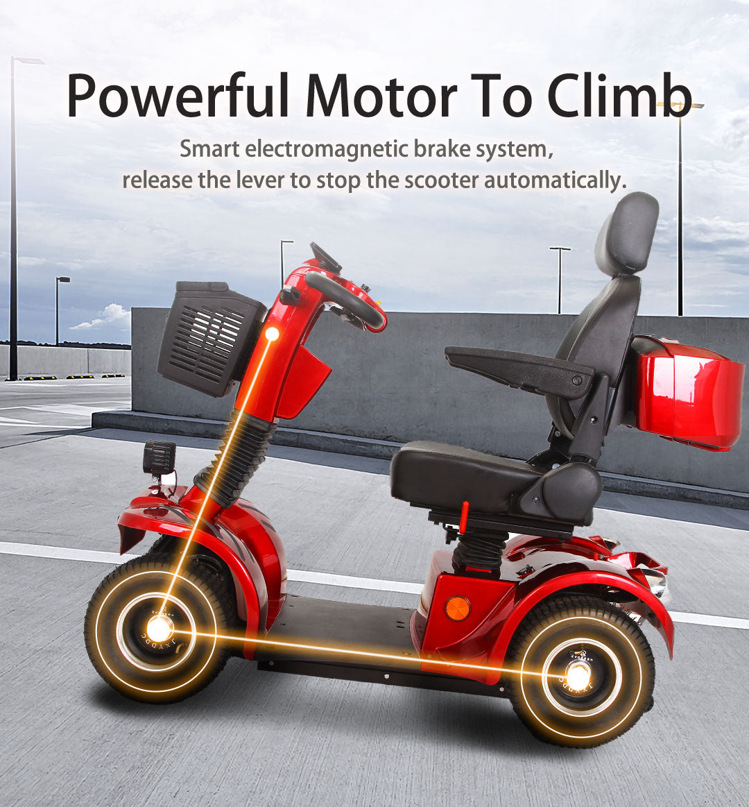 Xmatch 4-Wheel Mobility Scooter Battery Powered with Front Basket Compact Rear Box 360 Degree Adjustable Seat