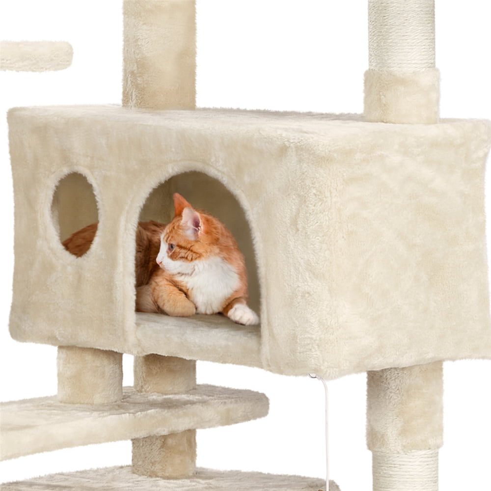 Easyfashion Cat Tree Tower Condo Scratching Post Kitten Furniture， Beige， 54.5