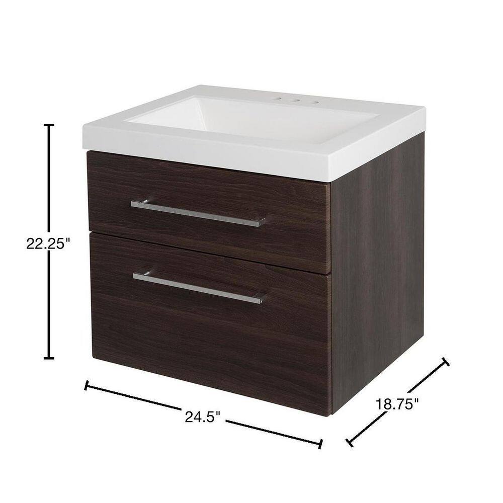 Domani Larissa 24 in. W x 19 in. D Wall Hung Bathroom Vanity in Elm Ember with Cultured Marble Vanity Top in White with Sink LR24P2-EE