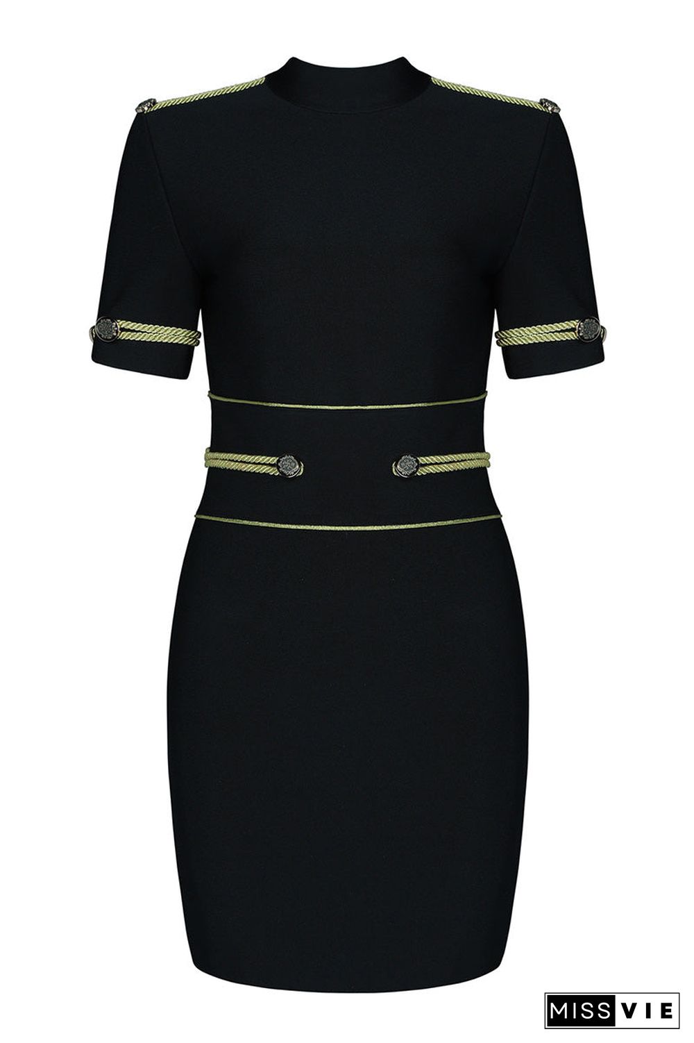 Mock-Neck Epaulet Bandage Dress With Short Sleeves