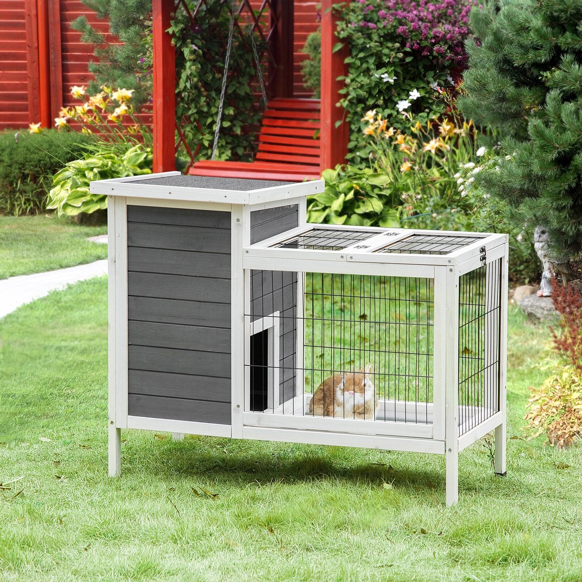 PawHut Wooden Outdoor Rabbit Hutch