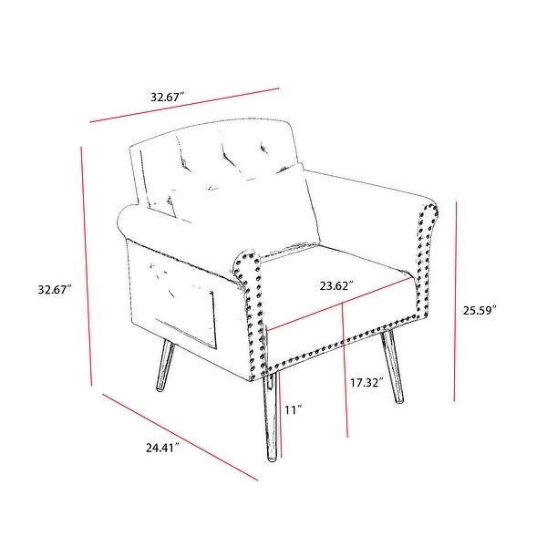 Velvet Upholstered Armchair Living Rooms Nailhead Arms Accent Chairs Tufted Back Lounge Chairs with Metal Legs and Pockets