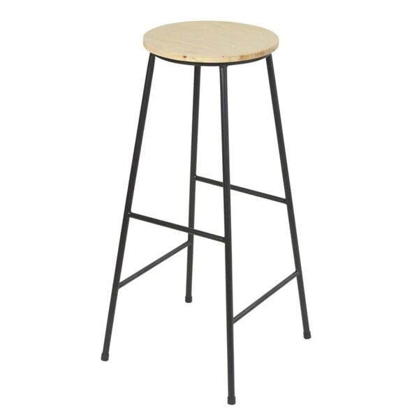 Anahaw Fir and Black Metal Industrial Bar Stool