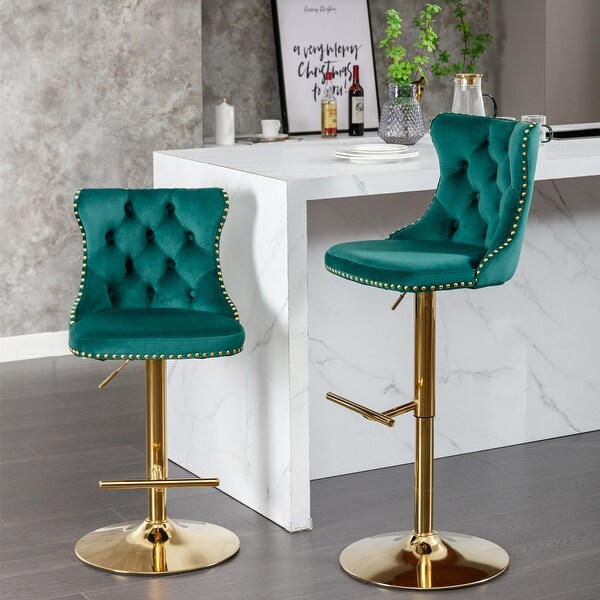 Golden Swivel Velvet Barstools Adjusatble Seat Height from 25-33 Inch， Modern Upholstered Bar Stools