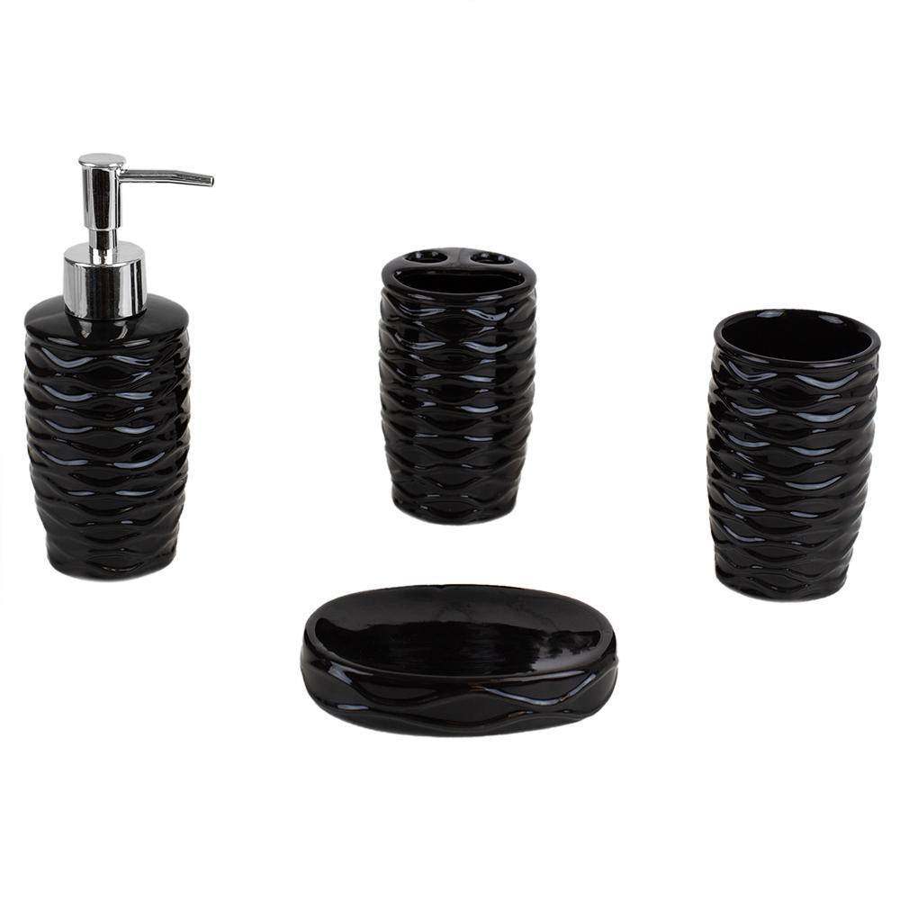 Home Basics Curves 4-Piece Bath Accessory Set in Black BA41927